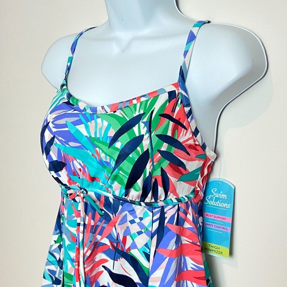 Swim Solutions Other - NWT Swim Solutions Modest Swim Suit Dress Thigh Minimizer Multicolor Sz 8